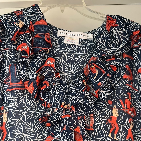 Gretchen Scott Palanquin Party Navy Blue Red V-Neck Ruffles Women’s Small - Picture 5 of 14